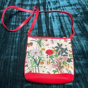 SOLD Authentic vintage floral canvas red leather Gucci handbag